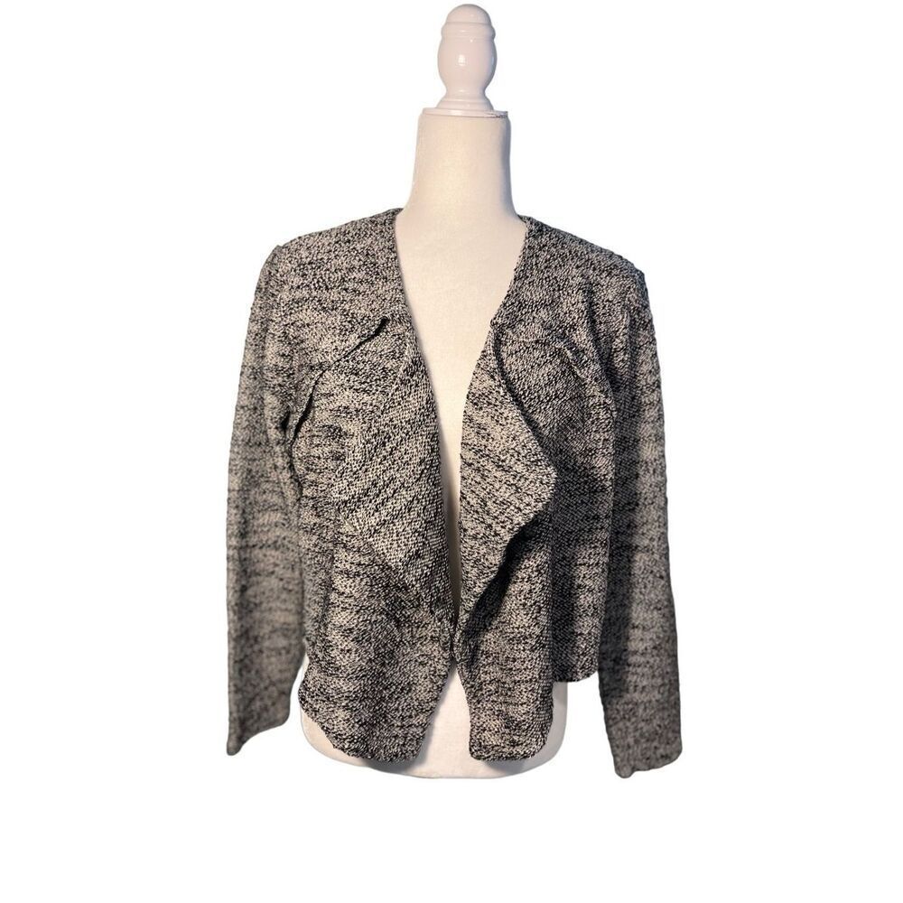 Ann Taylor black and white knit cascade lapel shrug sweater - L
